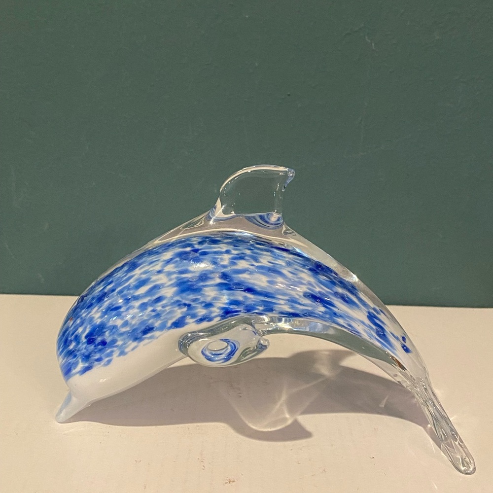Art Glass Dolphin Purple Swirl Decor Paperweight